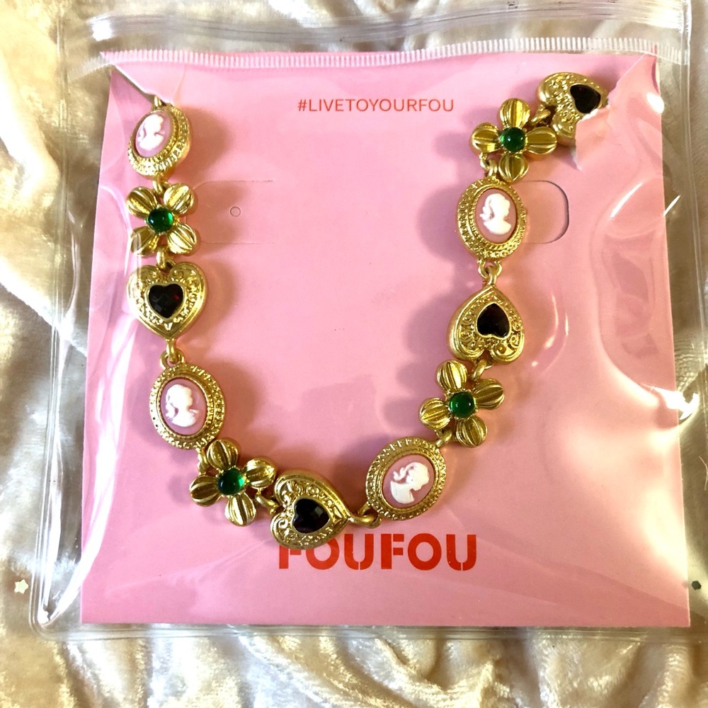 Gold and Green Cameo Necklace